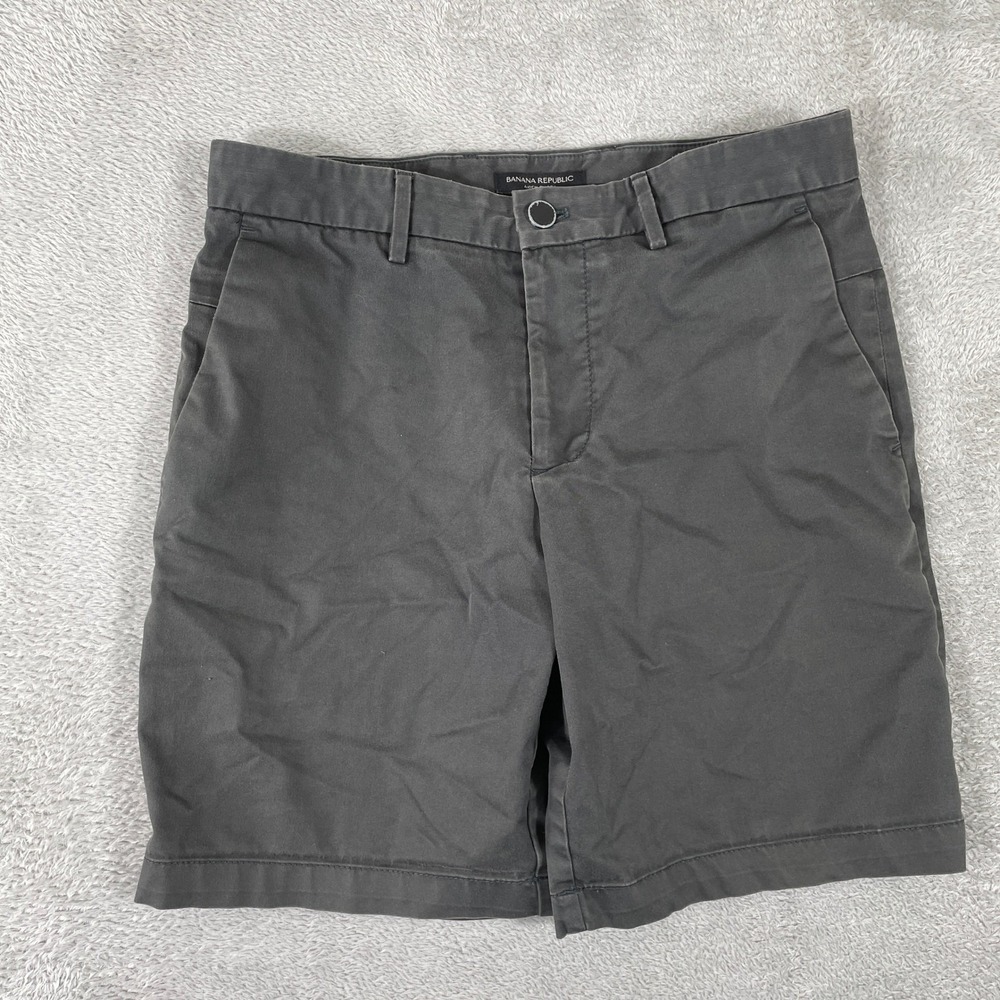 Banana Republic Aiden Short Mens 30 Gray Chino Cotton Stretch Casual Preppy Slim